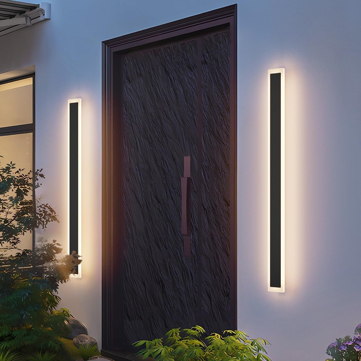 2 Pack 47.2In Long Outdoor Wall Light IP65 Waterproof,35W Black Modern LED Exterior Wall Sconce 3000K Linear Wall Mount Lighting for House Porch Courtyard
